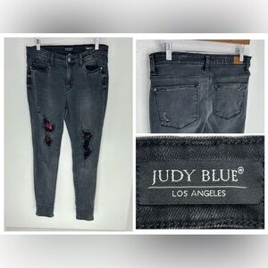 Judy Blue Skinny Fit Buffalo‎ Plaid Jeans Size 11/30 Black Stretch Denim 31x30